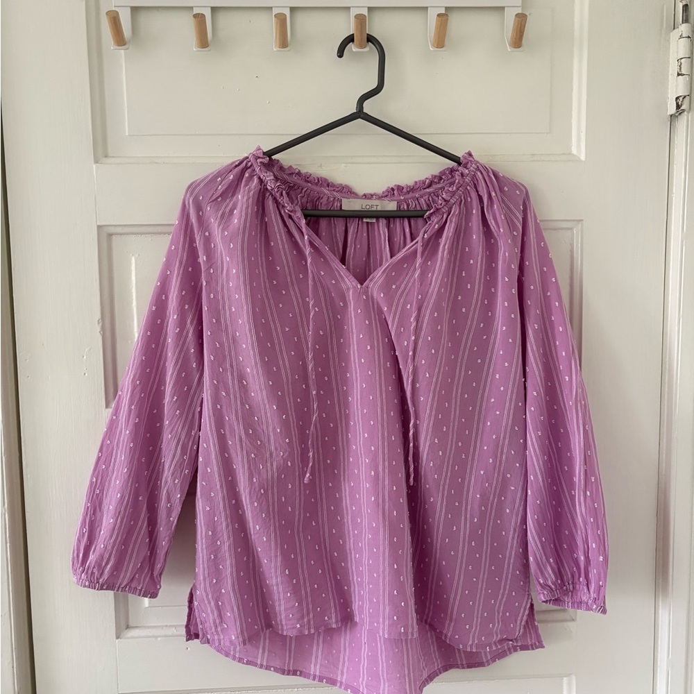 LOFT Lavender Blouse with Subtle Dot Pattern